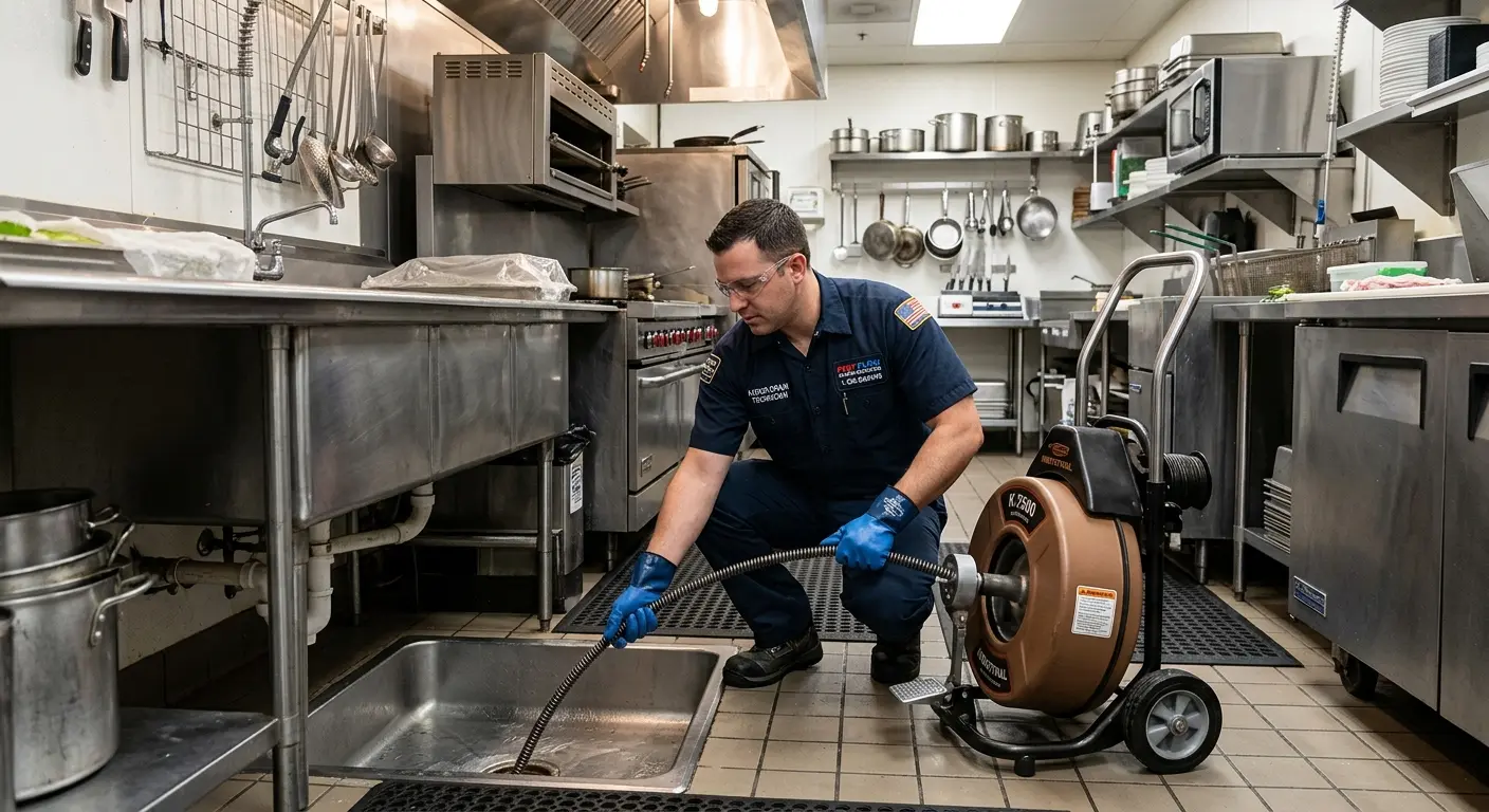 Commercial drain cleaning service in a restaurant kitchen in Charlottesville