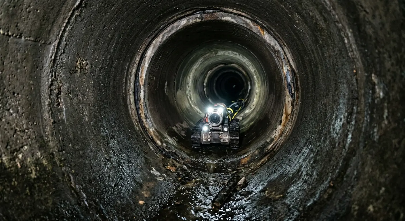 Robotic sewer camera inspecting pipe interior for Drain Snake Service in Charlottesville